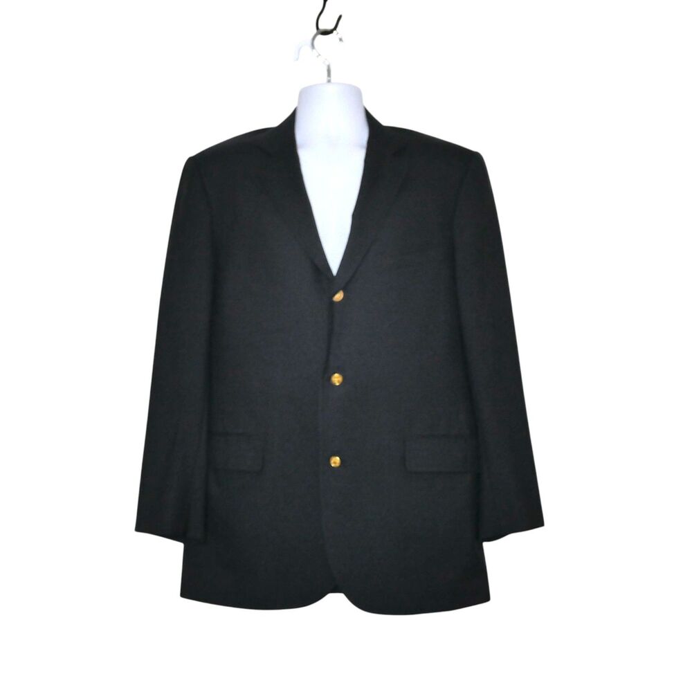 VTG Southwick Sz 42 Blazer Sport Coat Black Gold Buttons Preppy Old Money Office